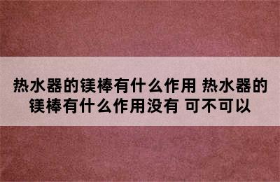 热水器的镁棒有什么作用 热水器的镁棒有什么作用没有 可不可以